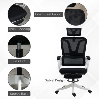 Vinsetto Mesh Office Chair for Home with Lumbar Support, Arm, Footrest, Headrest