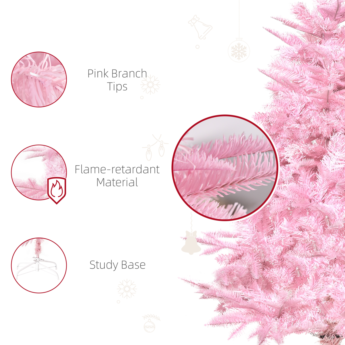 4ft Pink Artificial Christmas Tree - Auto-Open, 341-Branch Full Look