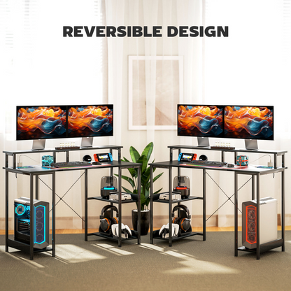 HOMCOM Reversible Home Office Desk with USB Charging RGB LED Storage