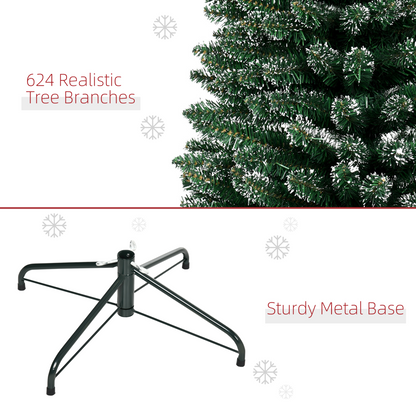 7.5ft Snow-Dipped Artificial Christmas Tree with Metal Base, Green HOMCOM