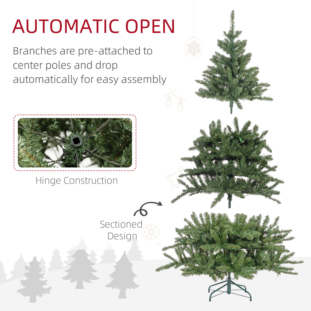 HOMCOM 6ft Artificial Christmas Tree with Warm White LED Lights & Metal Base