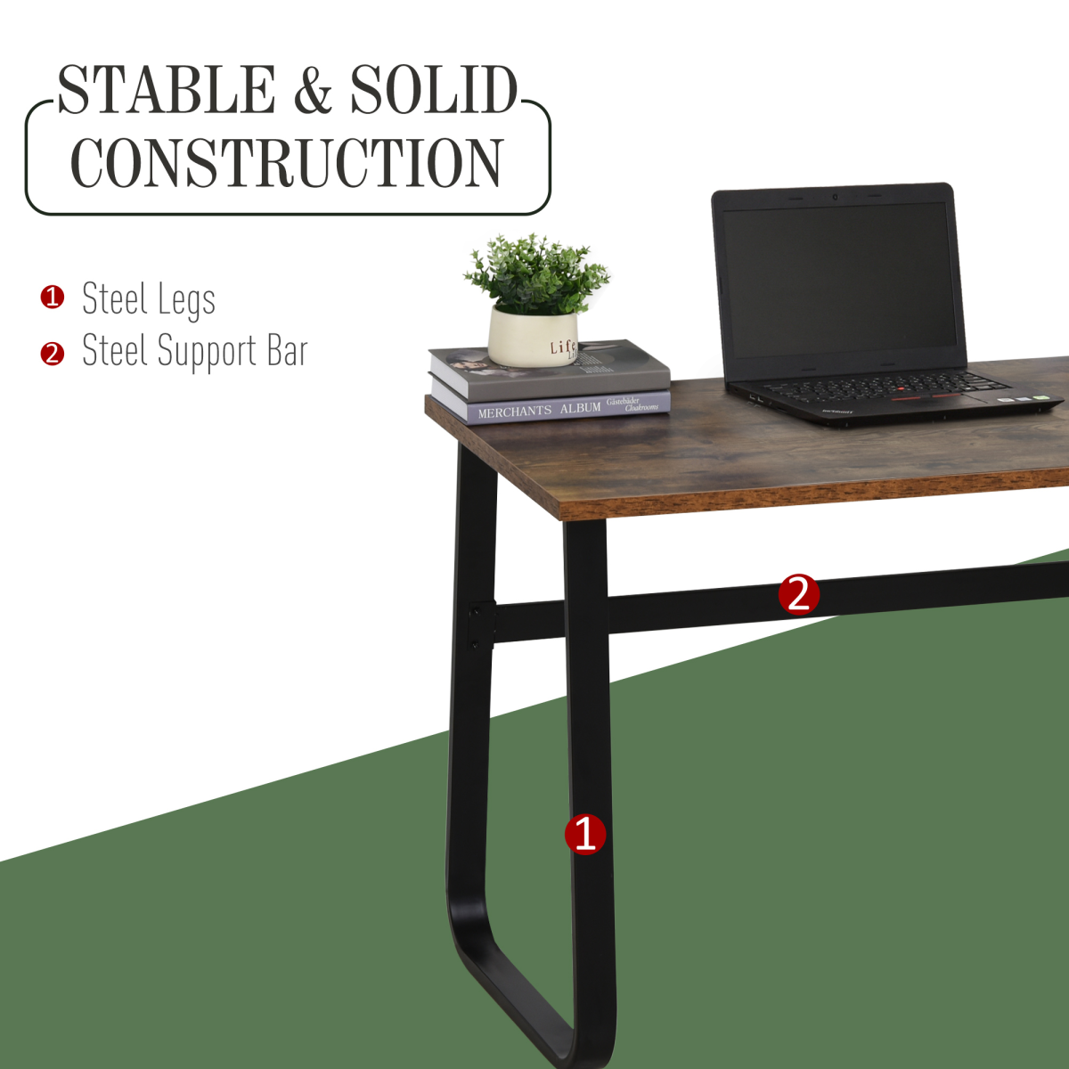 Industrial Writing Desk: Center Laptop Table with Steel Legs
