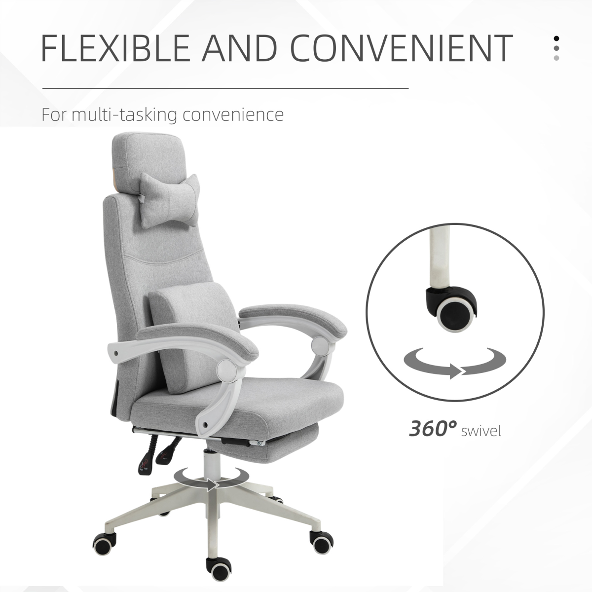 Ergonomic Home Office Chair 360 Swivel with Footrest Height Adjustable Grey