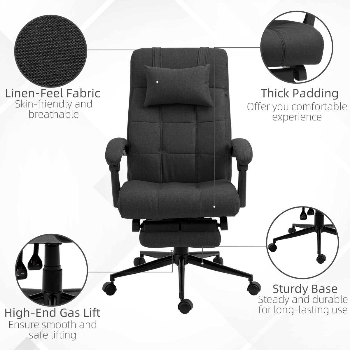Vinsetto Office Chair with Adjustable Height, Wheels, Footrest, Black