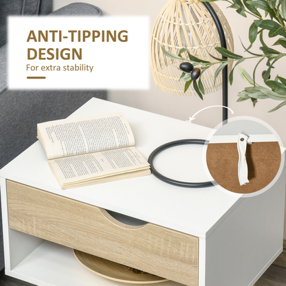 HOMCOM Set of 2 Bedside Table with Drawer & Shelf, Nightstand for Bedroom