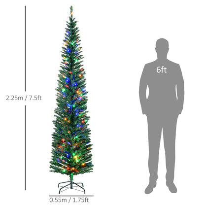 7.5ft Slim Pencil Christmas Tree with Colorful LED Lights & Steel Base
