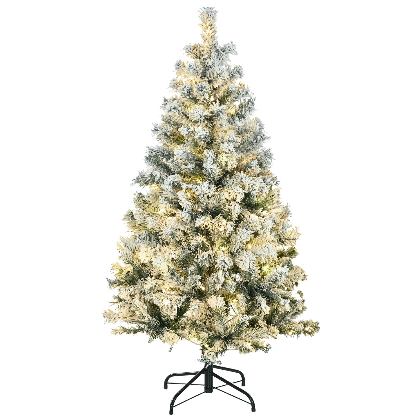 HOMCOM 4.5ft LED Snow-Flocked Christmas Tree with Auto-Open Branches Indoors