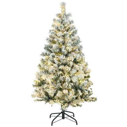 HOMCOM 4.5ft LED Snow-Flocked Christmas Tree with Auto-Open Branches Indoors