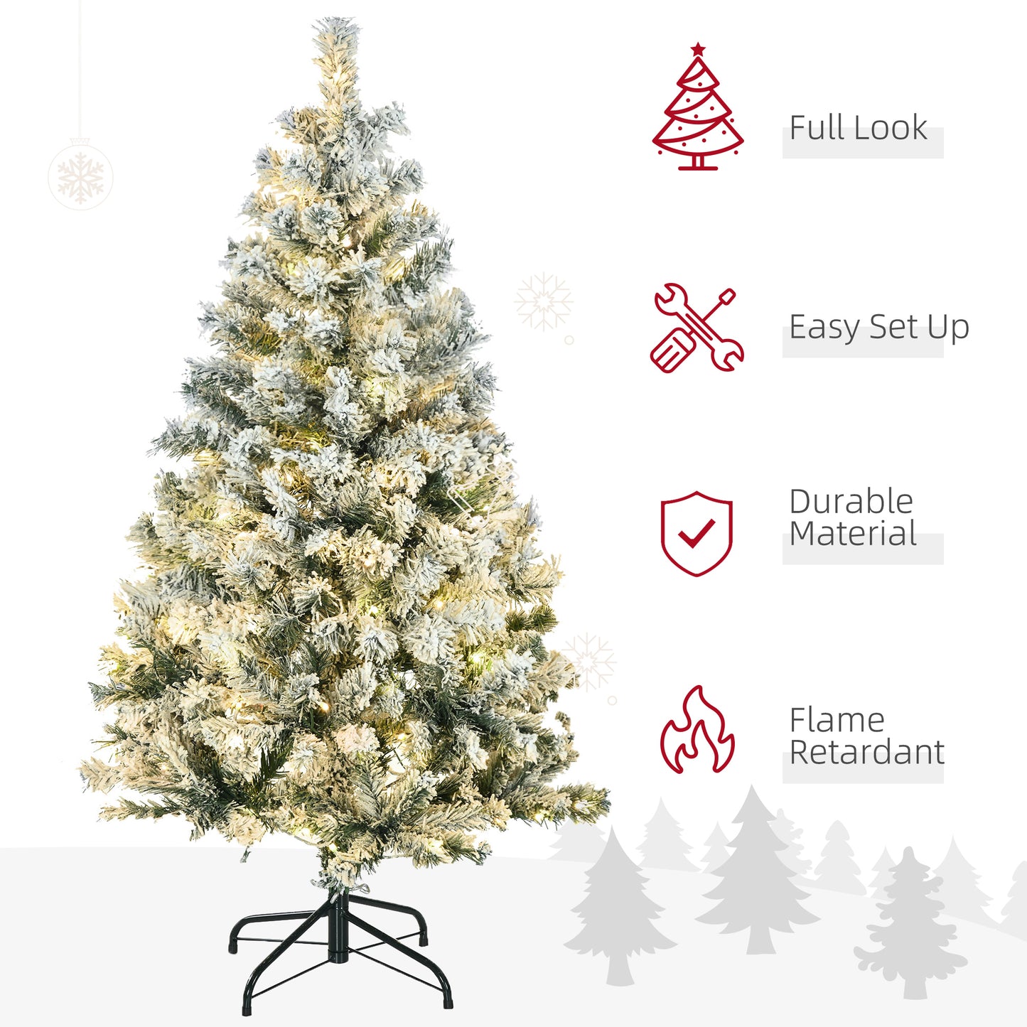 HOMCOM 4.5ft LED Snow-Flocked Christmas Tree with Auto-Open Branches Indoors