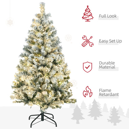 HOMCOM 4.5ft LED Snow-Flocked Christmas Tree with Auto-Open Branches Indoors