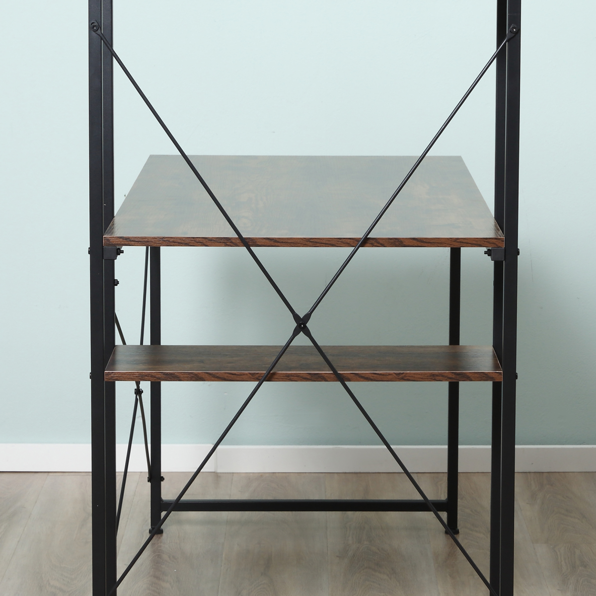 All-in-One Desk with 4-Tier Bookshelf, Left/Right Config, Steel Frame