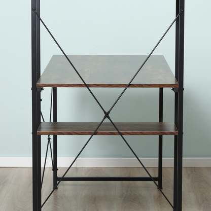 All-in-One Desk with 4-Tier Bookshelf, Left/Right Config, Steel Frame