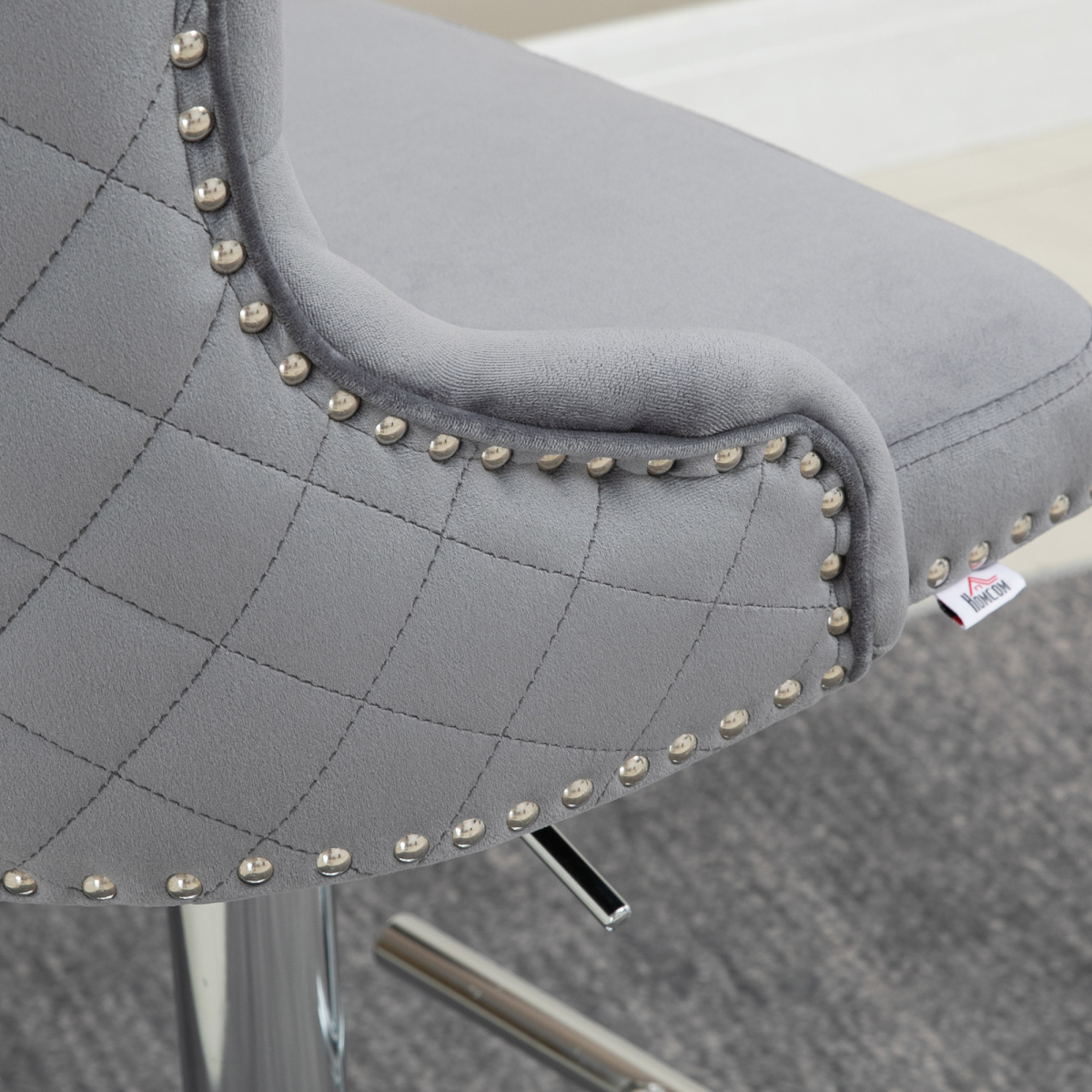 HOMCOM Adjustable Bar Stools Set of 2, Swivel Bar Chairs w/ Back Footrest, Grey