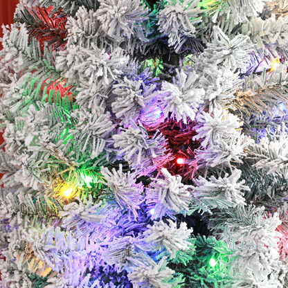 HOMCOM 7' Flocked Artificial Christmas Tree with LED Lights & Decor