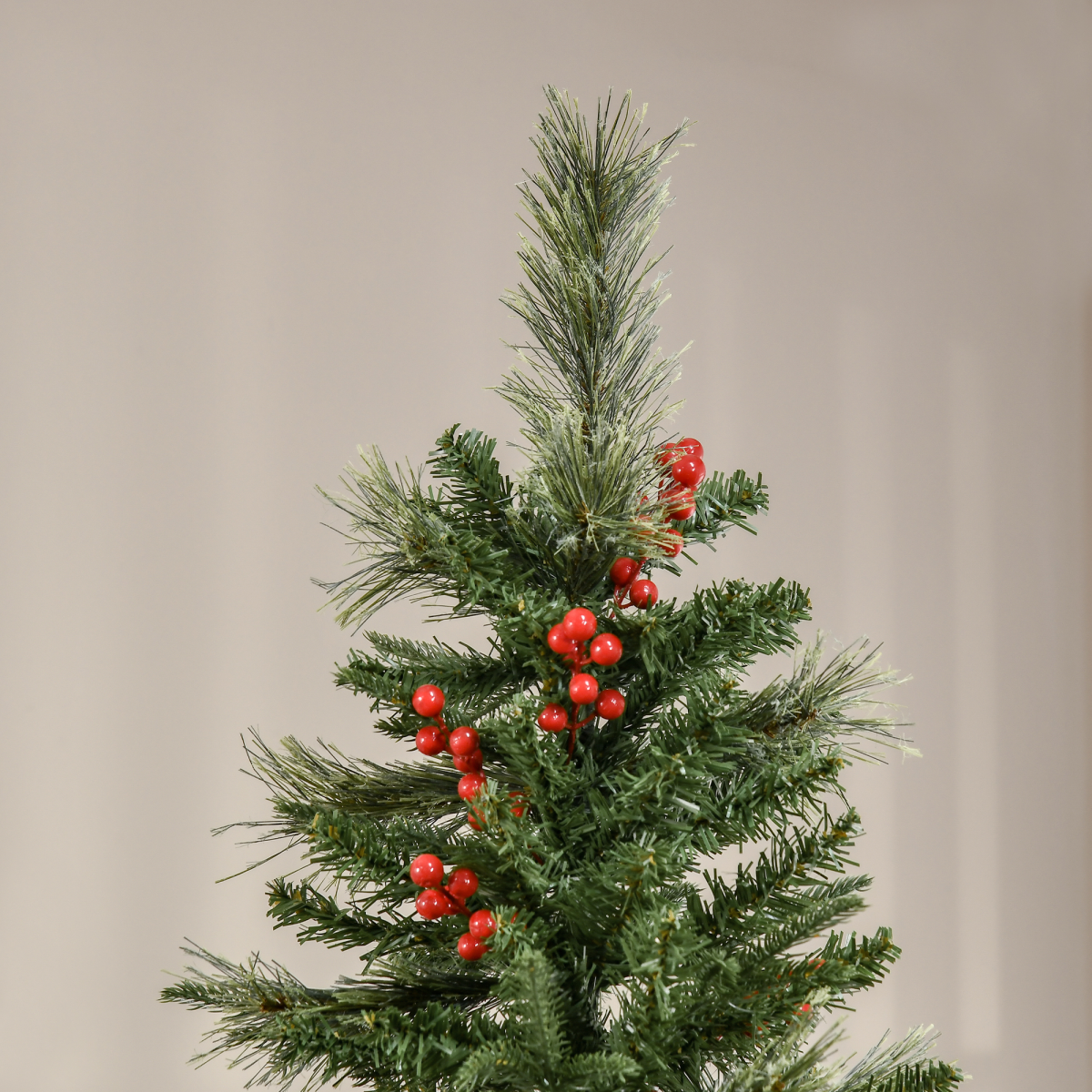 7ft Unlit Pencil Christmas Tree with Red Berries and Metal Base