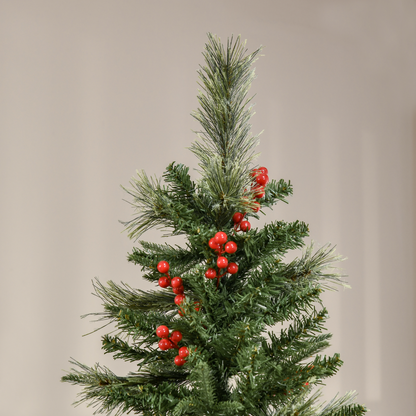 7ft Unlit Pencil Christmas Tree with Red Berries and Metal Base