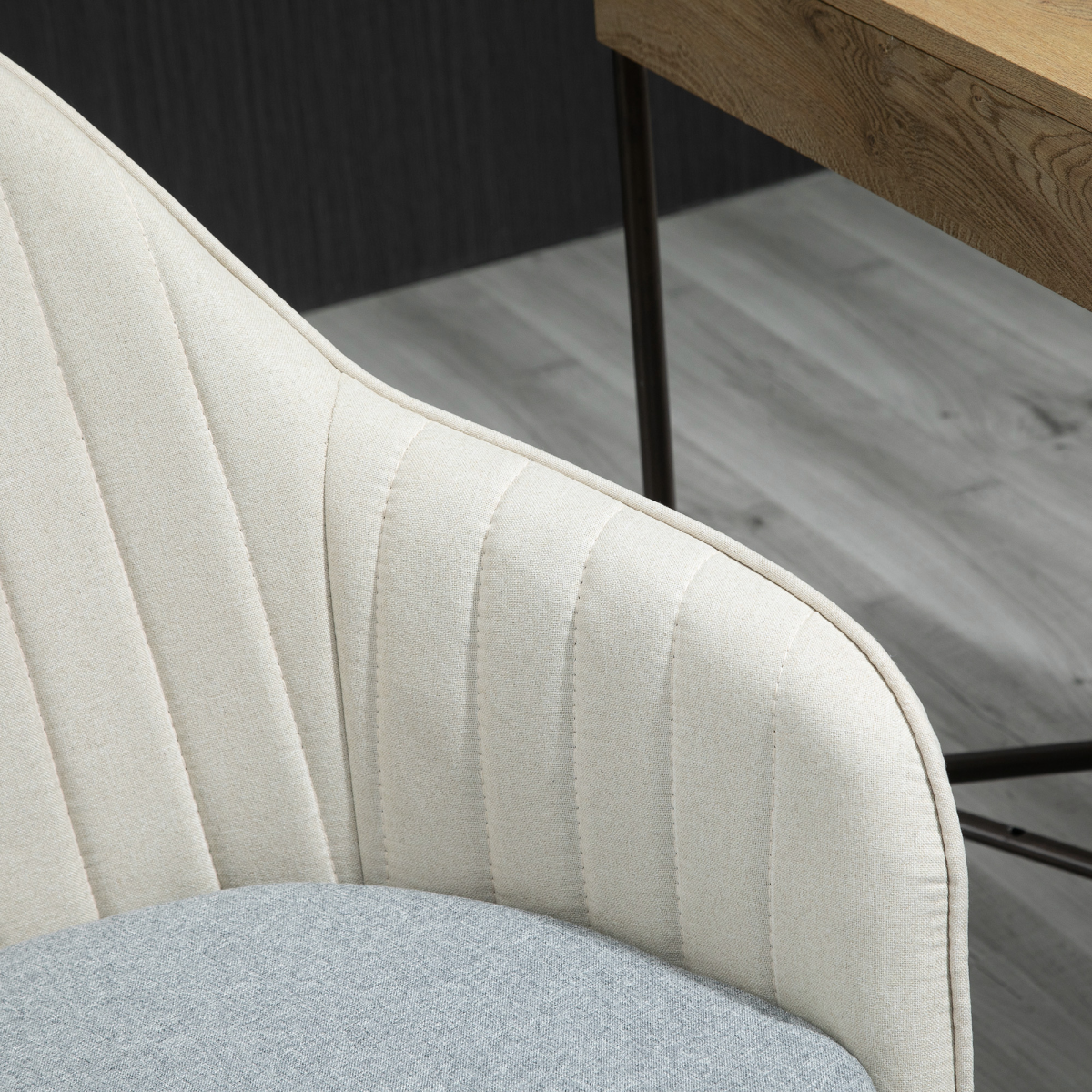 Leisure Office Chair Linen Swivel Desk Chair Home Study  Wheel, Beige Vinsetto