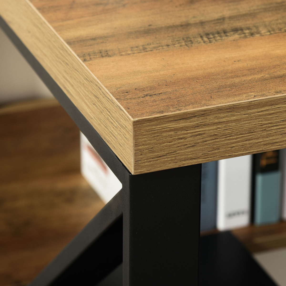 K-Shaped Steel Desk with Storage Shelf – Home Office Computer Table