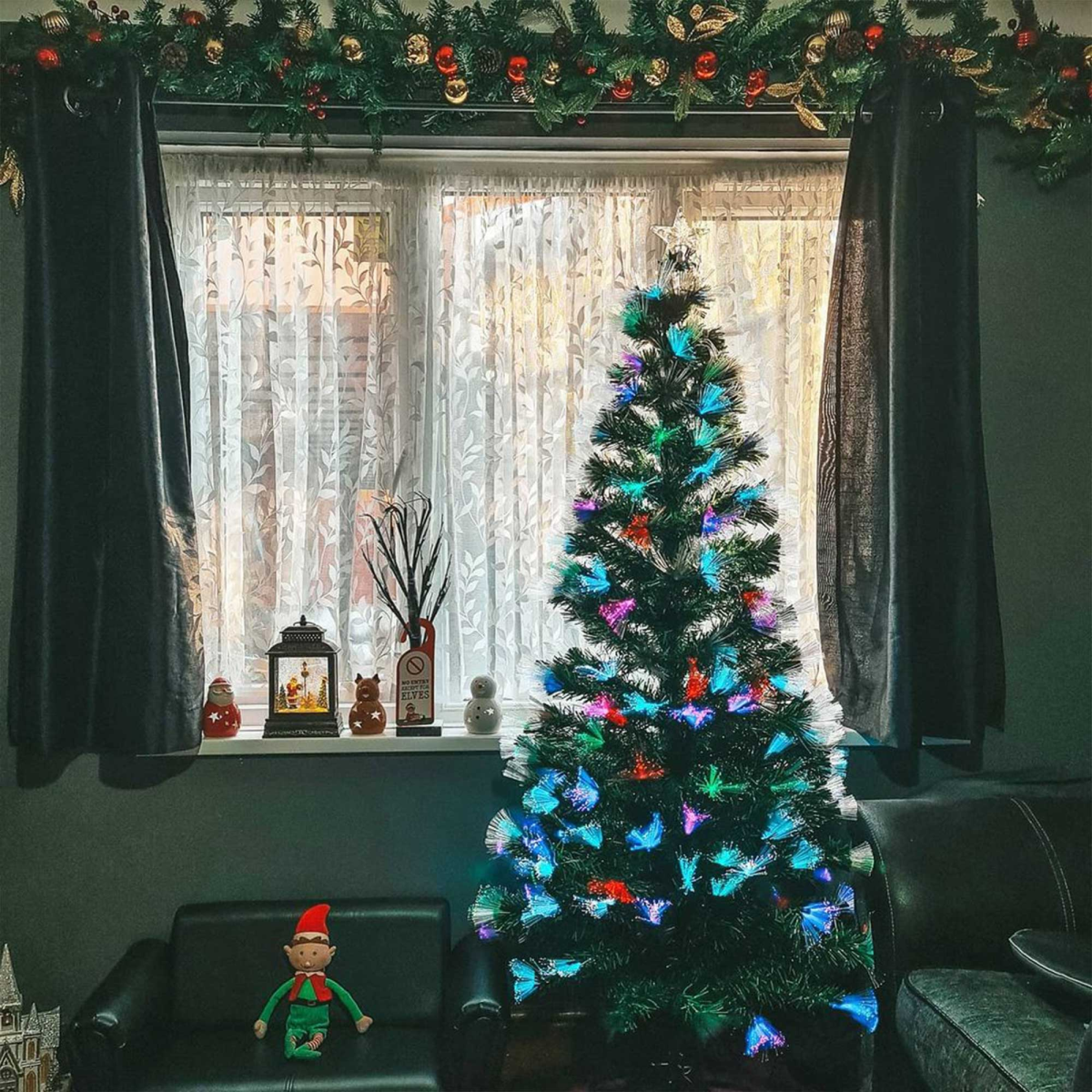 6ft Multicolour Fibre Optic Christmas Tree with Star Topper & Metal Base