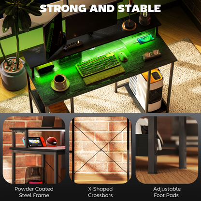 HOMCOM Reversible Home Office Desk with USB Charging RGB LED Storage