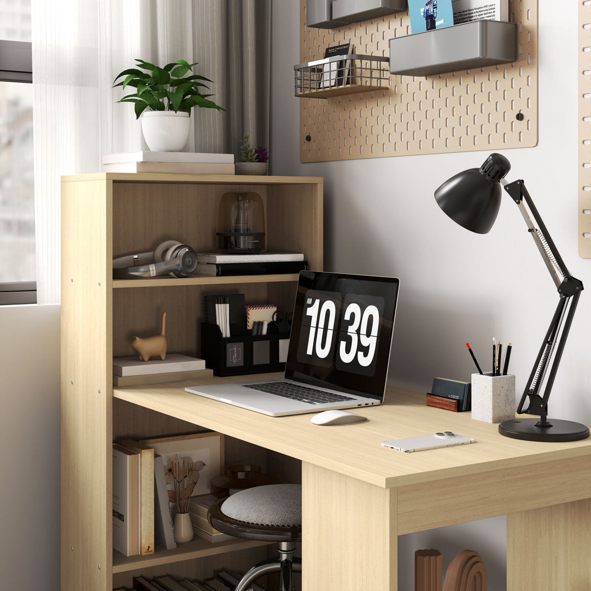 HOMCOM 120cm Computer Desk & 6-Shelf Bookshelf Workstation