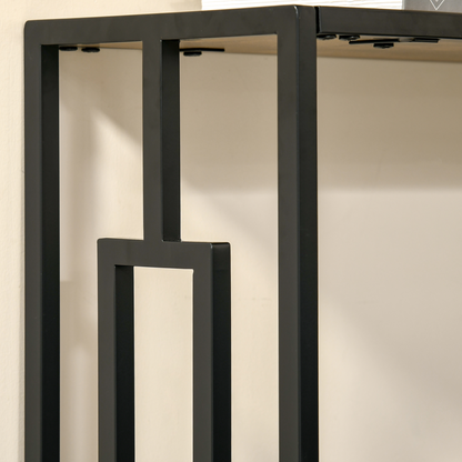 Industrial Console Table with Metal Frame - Rustic Brown/Black, 2 Shelves