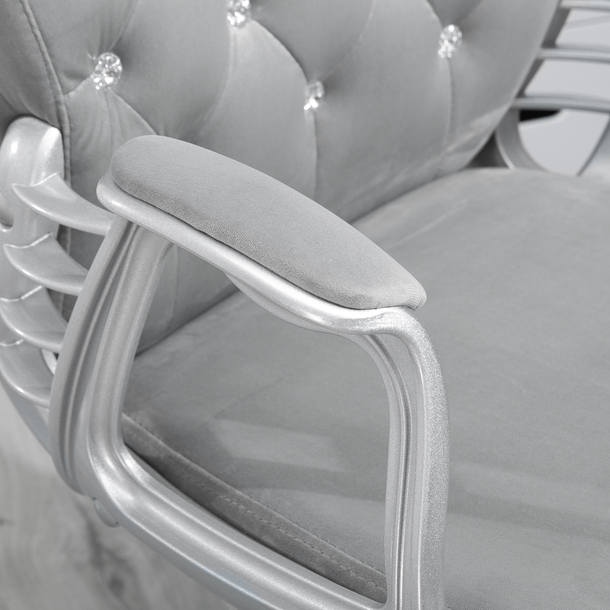 Office Chair Luxury Velour Diamond Tufted Padded Ergonomic 360 Swivel Grey