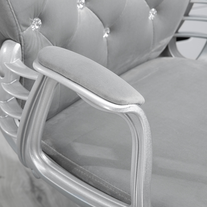 Office Chair Luxury Velour Diamond Tufted Padded Ergonomic 360 Swivel Grey