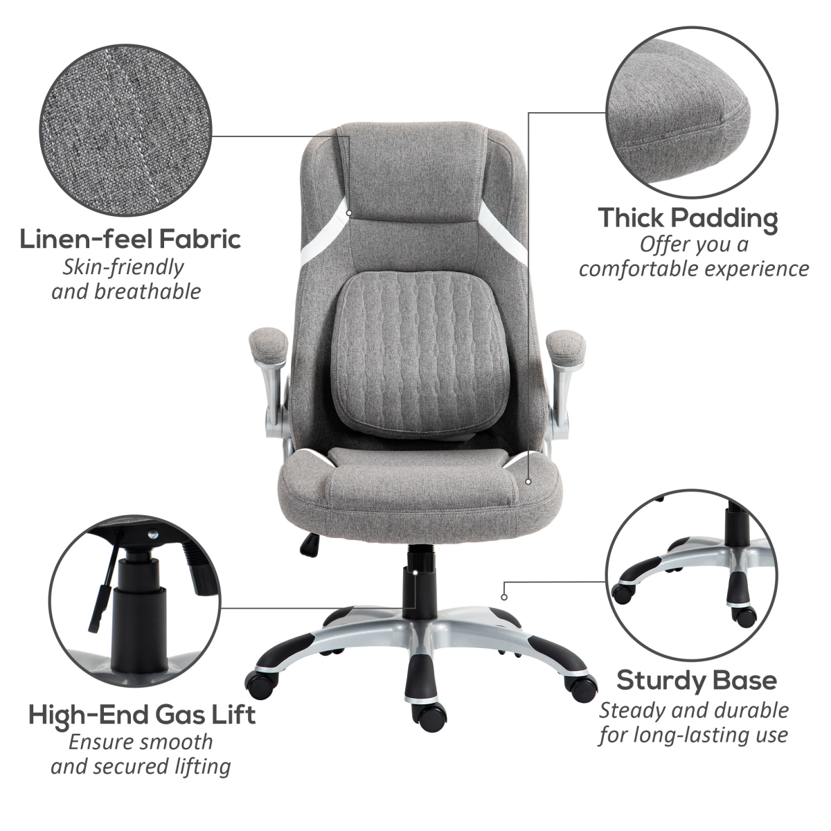Vinsetto Fabric Office Desk Chair with Adjustable Height Tilt Function Grey
