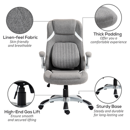 Vinsetto Fabric Office Desk Chair with Adjustable Height Tilt Function Grey