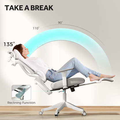 HOMCOM Ergonomic Office Chair, Recliner Computer Chair with Footrest, Grey