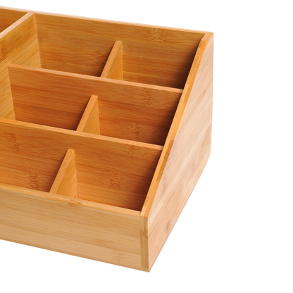 Eco Bamboo Desk Organizer - 2 Drawers, 7 Compartments