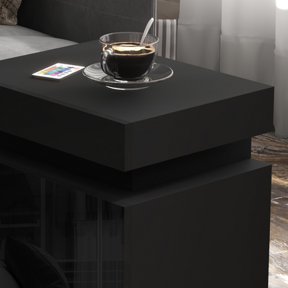 HOMCOM High Gloss Bedside Table with LED Light and 2 Drawers, Black