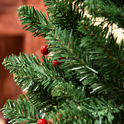 6FT Prelit Pencil Christmas Tree - Warm White LEDs, Red Berry Accents