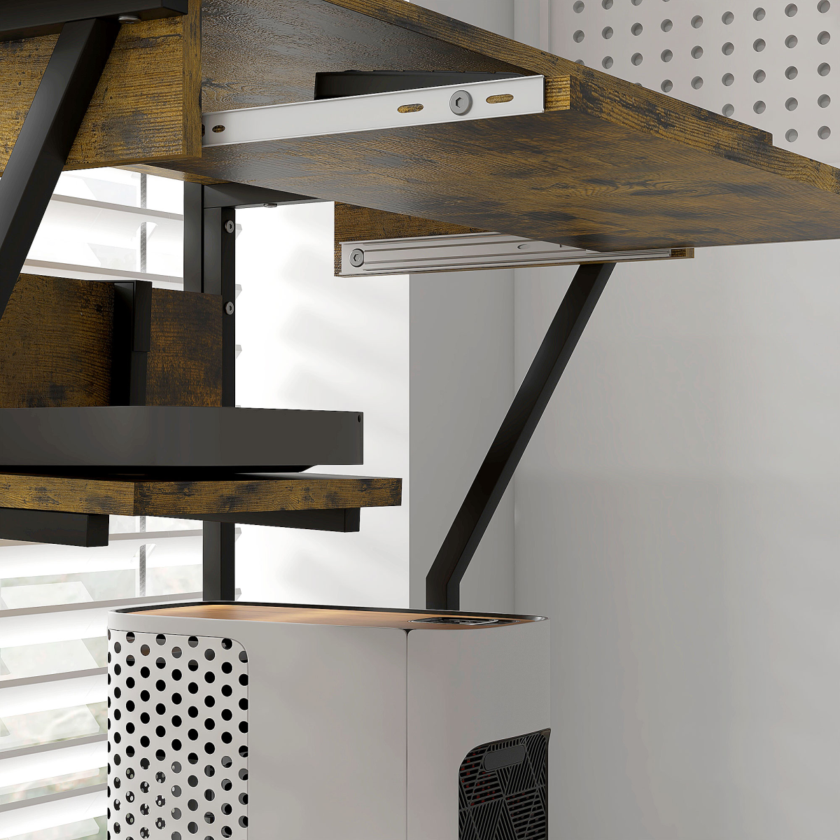 HOMCOM Rolling Computer Desk with Keyboard Tray & Storage Shelves Rustic Brown