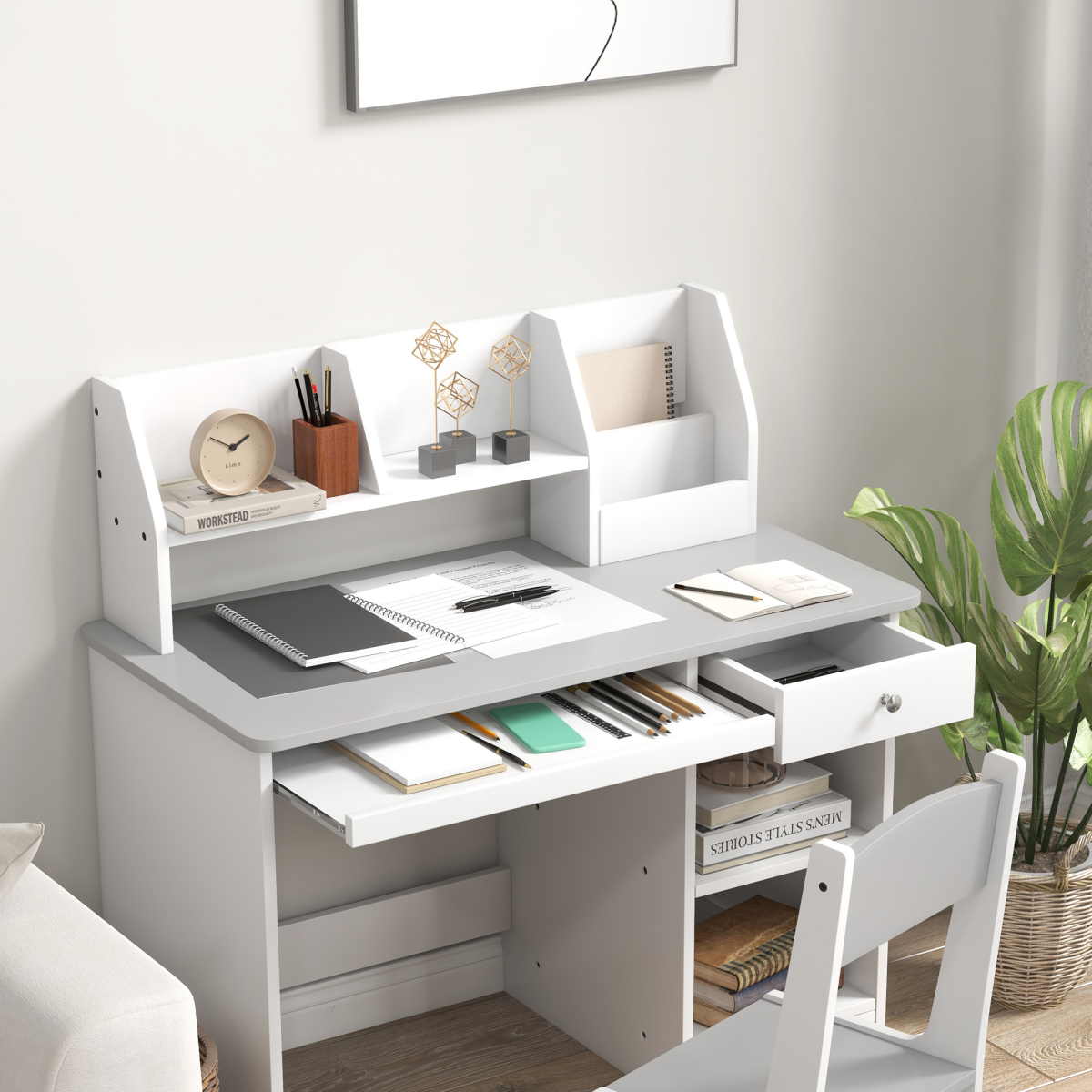 ZONEKIZ Kids Desk & Chair Set with Storage - Grey, Ages 5-8