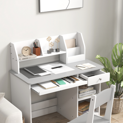 ZONEKIZ Kids Desk & Chair Set with Storage - Grey, Ages 5-8