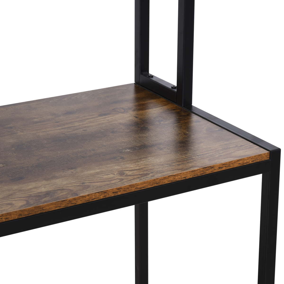 Industrial L-Shaped Desk with Shelf, 149x140x125cm, Brown & Black