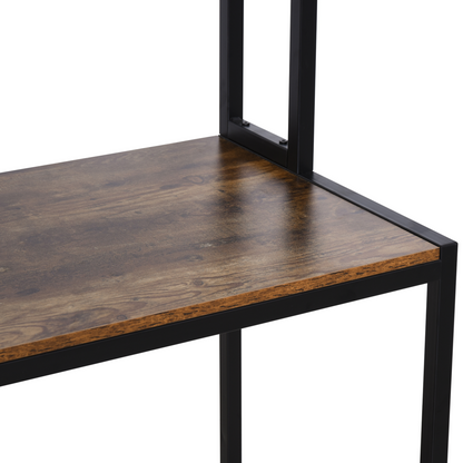 Industrial L-Shaped Desk with Shelf, 149x140x125cm, Brown & Black