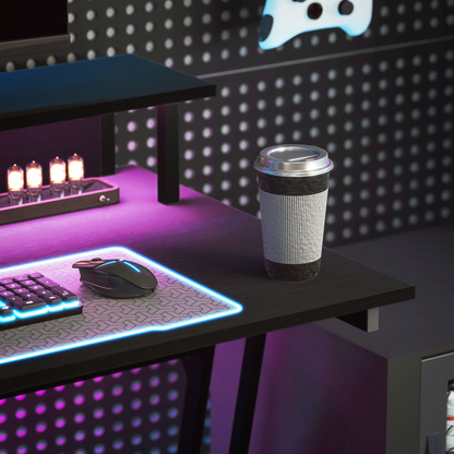 HOMCOM LED Gaming Desk with RGB Lights, Power Outlets & Monitor Stand 100x60cm