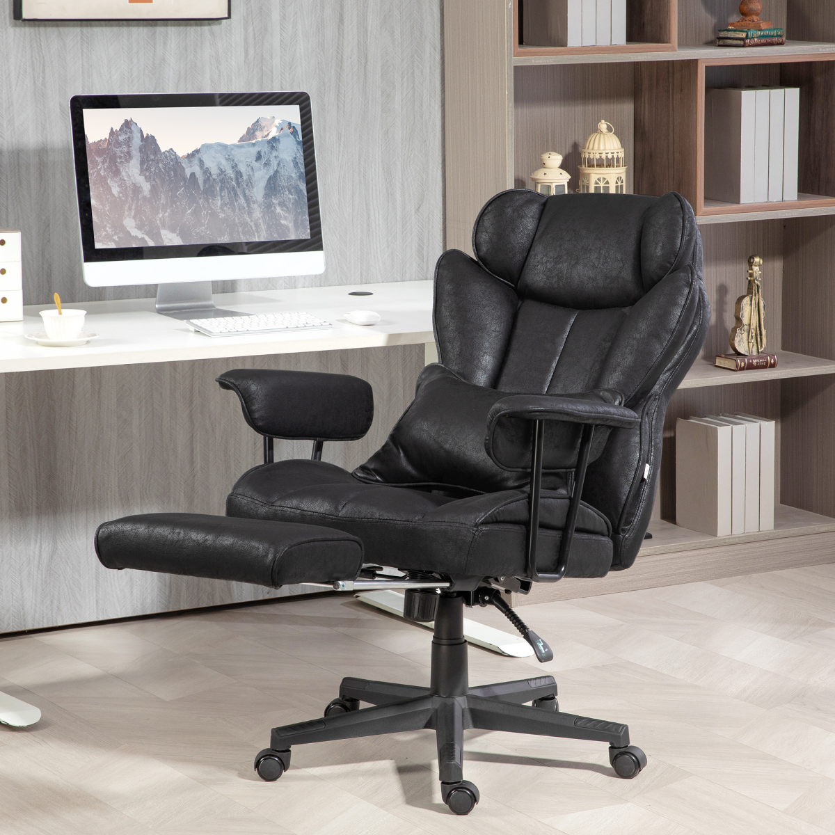 HOMCOM Office Chair, Ergonomic Desk Chair with Foot Rest, Black