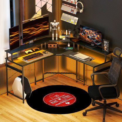 HOMCOM L-Shaped Desk with Monitor Stand, USB-C & 16-Color LED Lights - Black