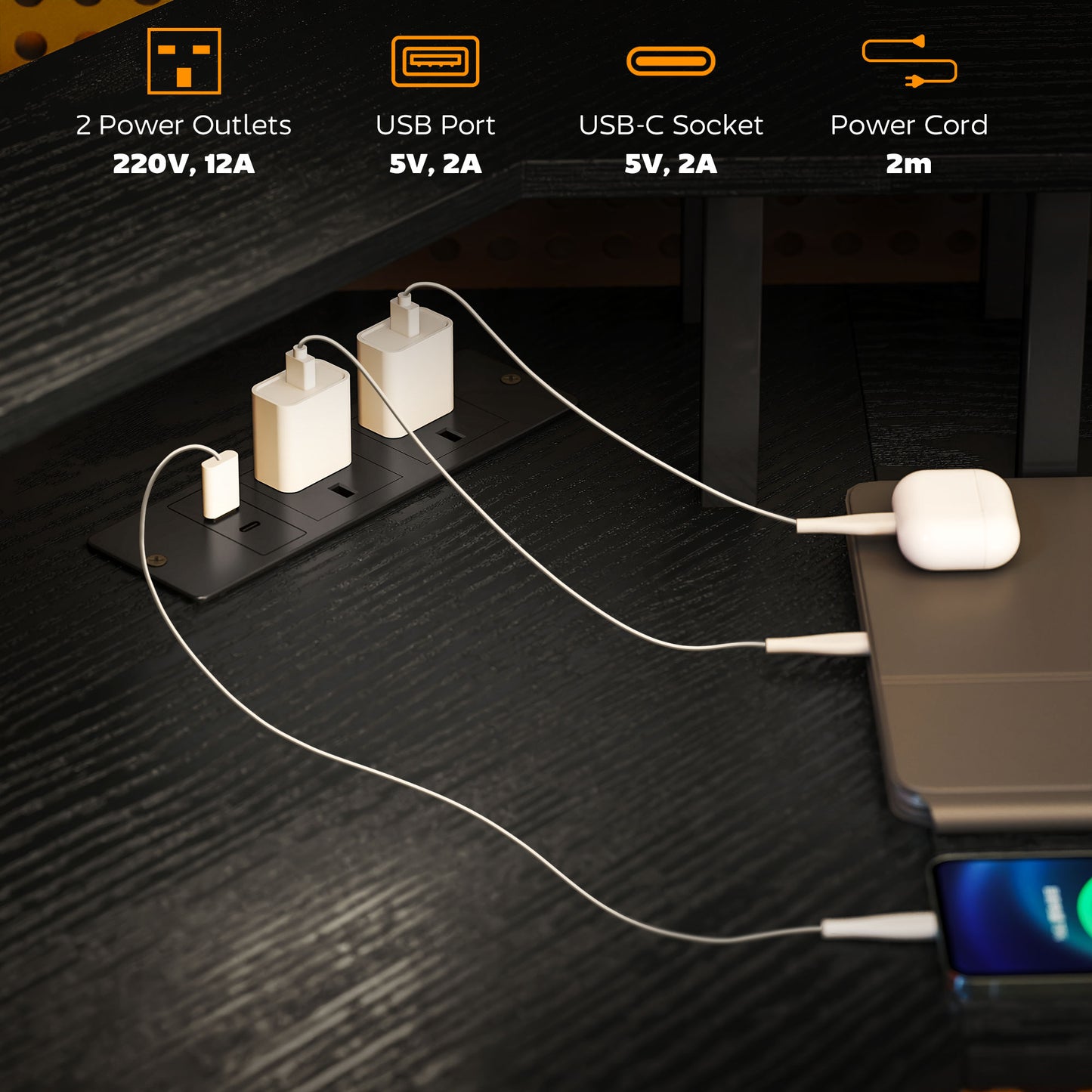 HOMCOM L-Shaped Desk with Monitor Stand, USB-C & 16-Color LED Lights - Black