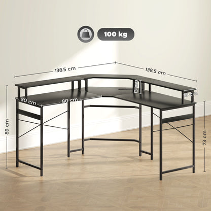 HOMCOM L-Shaped Desk with Monitor Stand, USB-C & 16-Color LED Lights - Black