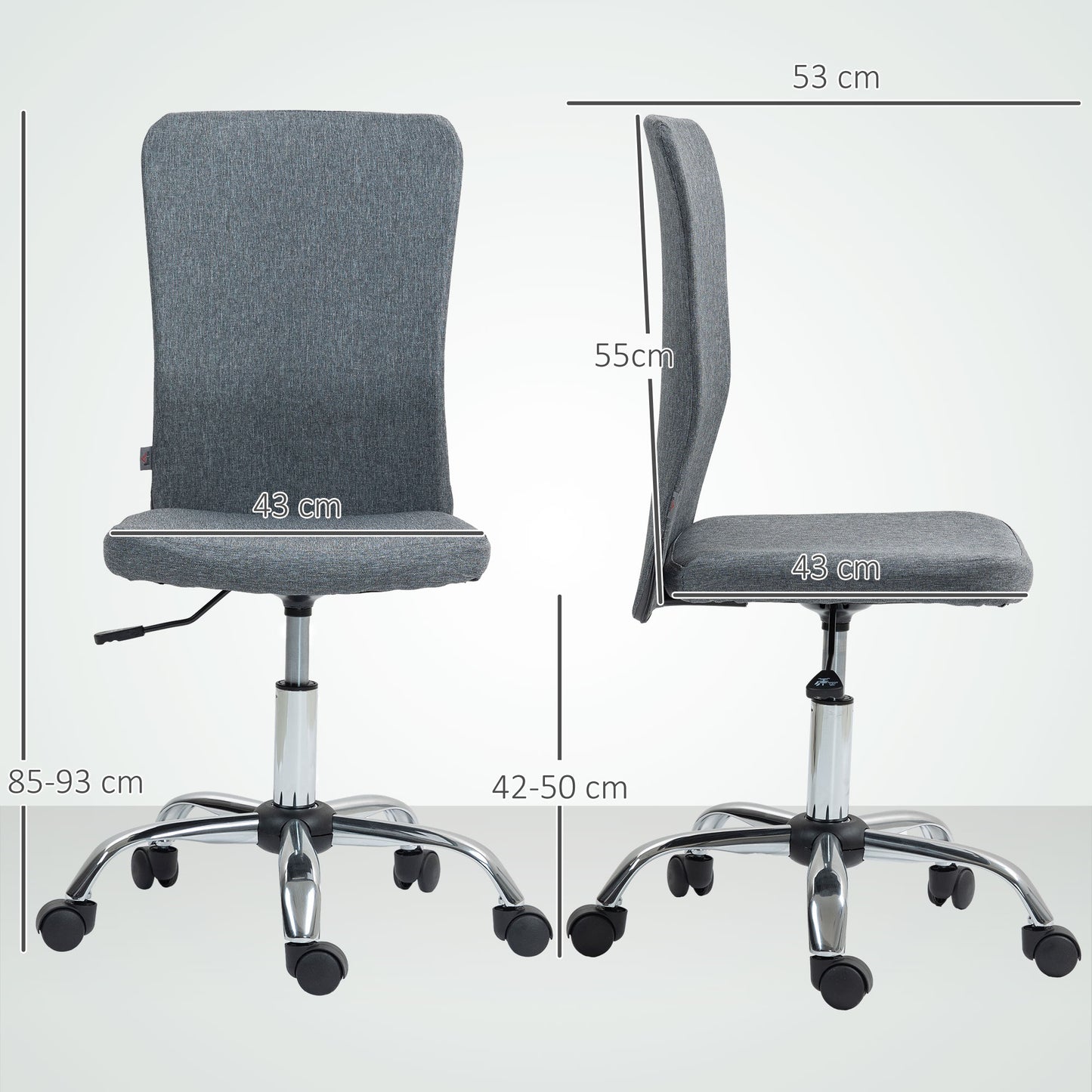 HOMCOM Armless Computer Desk Chair, Makeup Vanity Chair for Home, Grey