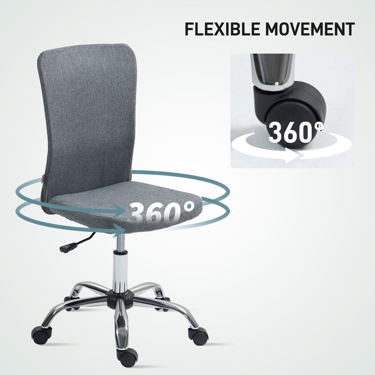 HOMCOM Armless Computer Desk Chair, Makeup Vanity Chair for Home, Grey