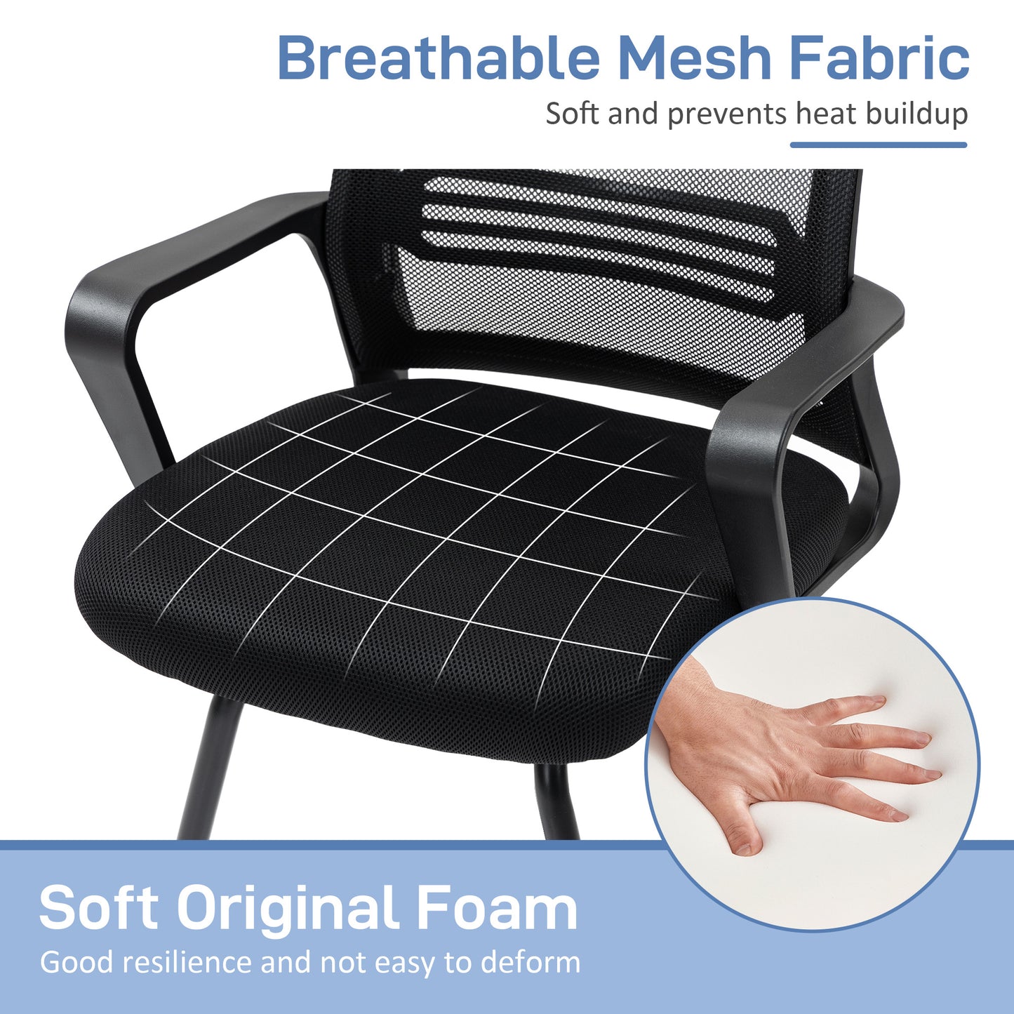 HOMCOM Meeting Office Chair, Mesh Reception Chair with Sled Base, Black