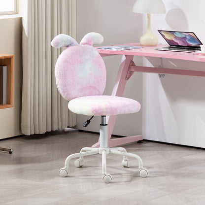 HOMCOM Armless Desk Chair Bunny Vanity Chair with Swivel Wheels Colourful