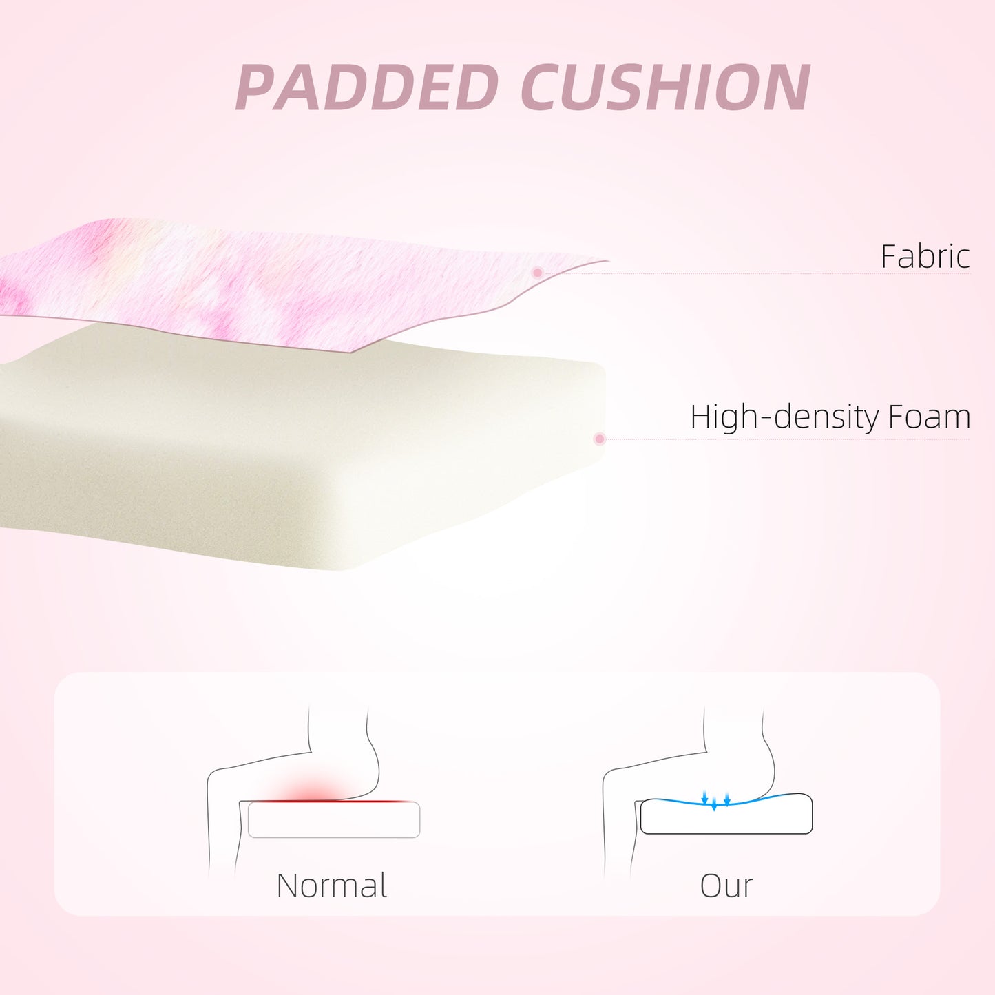 HOMCOM Armless Desk Chair Bunny Vanity Chair with Swivel Wheels Colourful