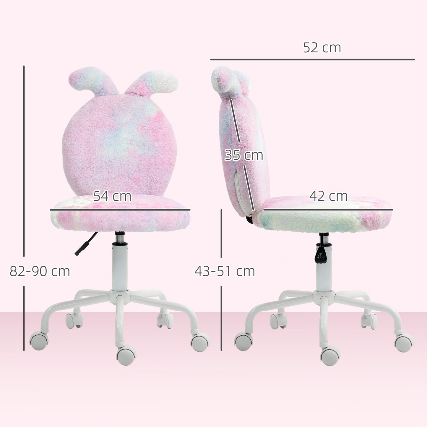 HOMCOM Armless Desk Chair Bunny Vanity Chair with Swivel Wheels Colourful